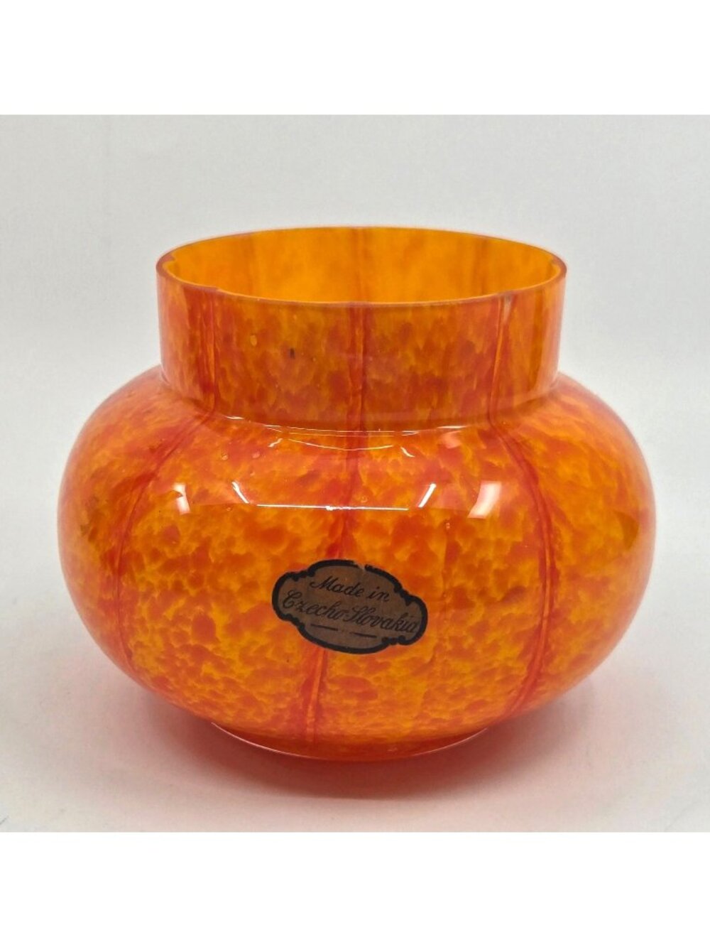 Vintage Welz Czech Glass Vase Orange Yellow Splatter Vase
